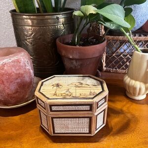 Vintage Wooden Trinket Box with Tropical Design